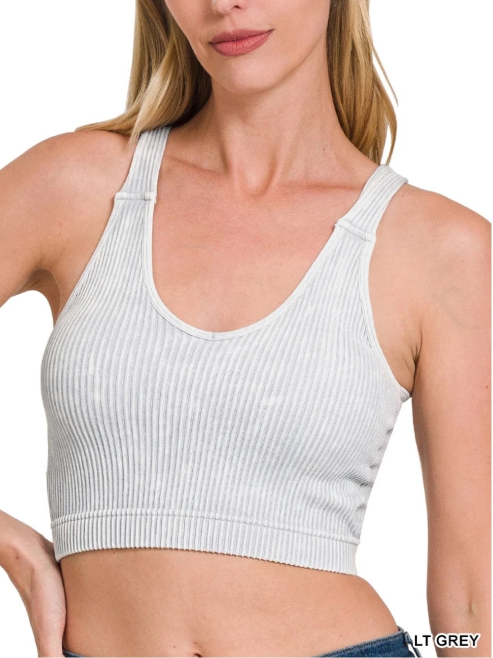 ✨Zenana Ribbed Light Blue Grey Bralette Brami Tank S/M, M/L